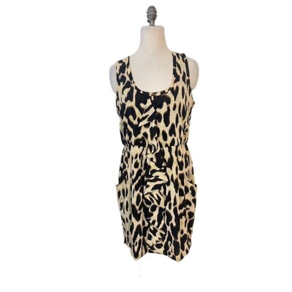 Calvin Klein Leopard Print Ruffle Dress 10 12 - Picture 1 of 5